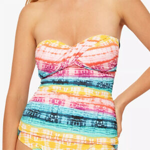 Bleu Rod Beattie Tankini Swim Top Womens Size 8 Multi Tie Dye Strapless Swim